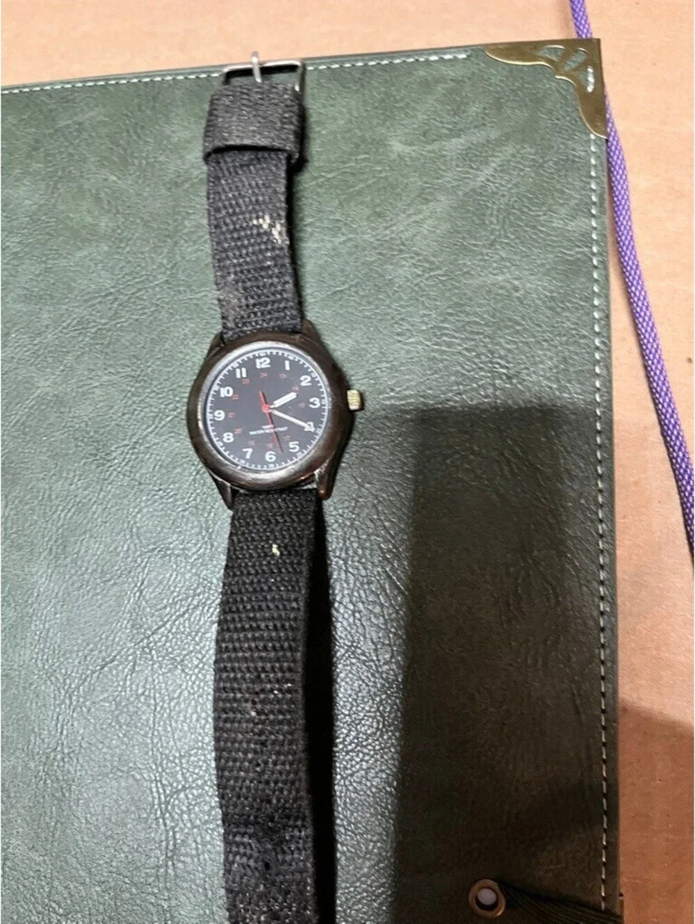 Vintage Black Military Style Water Resistant Watch with Fabric Strap